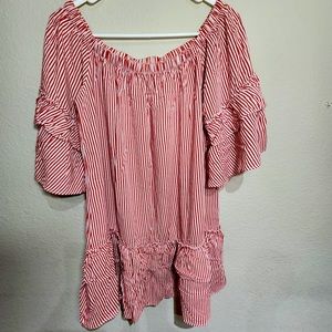 Forever 21 Contemporary Ruffled Striped Off Shoulder Dress. Size- Large